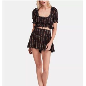 Free People Black Floral Cropped Top and Shorts Set